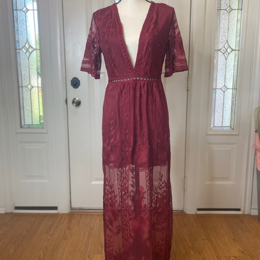 Burgundy lace romper